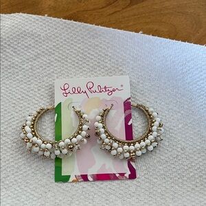 Lilly Pulitzer Gold and White Beaded Hoops